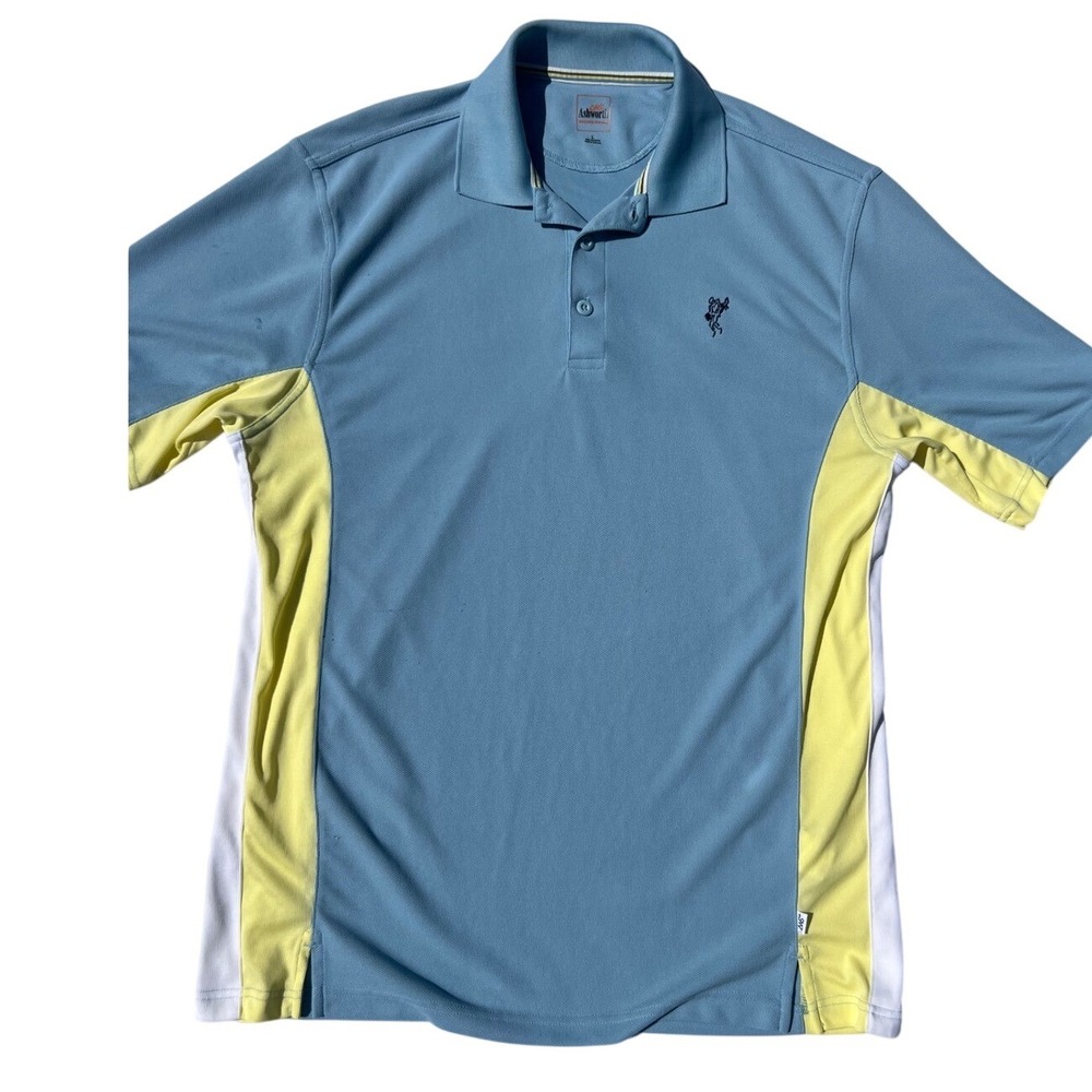 Ashworth Weather-Series Mens Large Blue Yellow Colorblock Golf Polo Shirt L